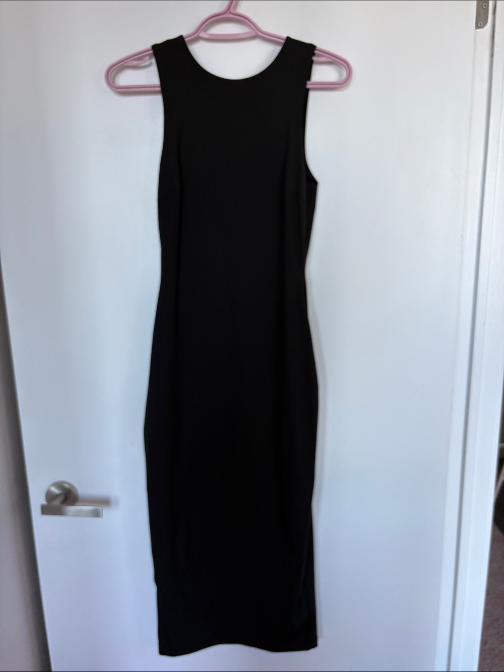 Dynamite Black Sleeveless Midi Dress. Back slit. Fitted